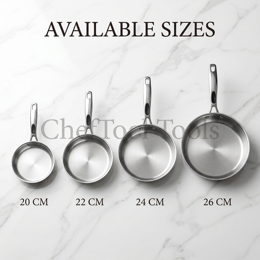 ProBase Frypan Double Bottom Stainless Steel Frying Pan - 4 available sizes 20CM 22CM 24CM 26CM on marble