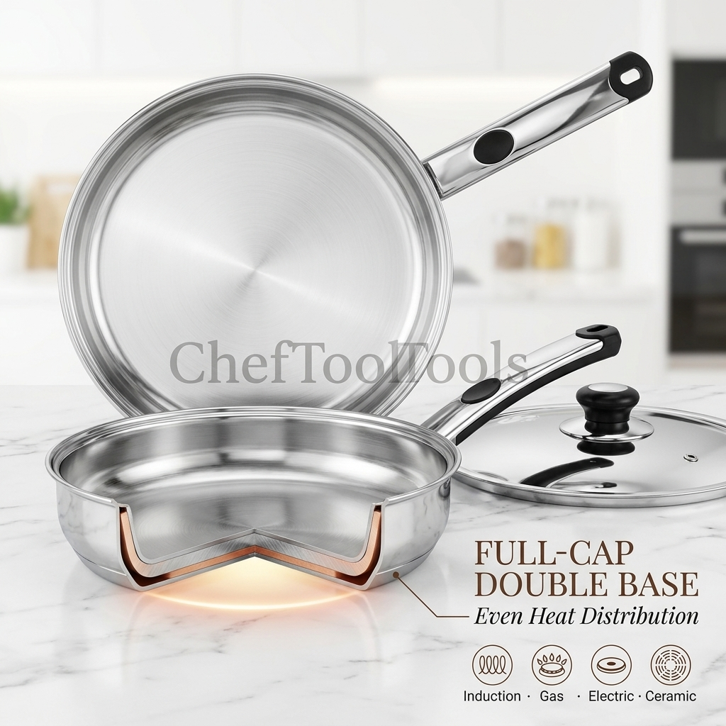 ProBase Frypan – Heavy Duty Double Bottom SS Frying Pan | Induction + Gas Compatible