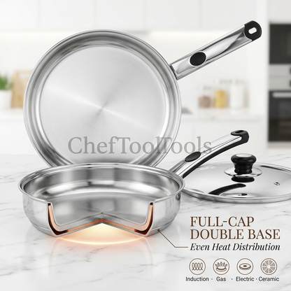 ProBase Frypan – Heavy Duty Double Bottom SS Frying Pan | Induction + Gas Compatible