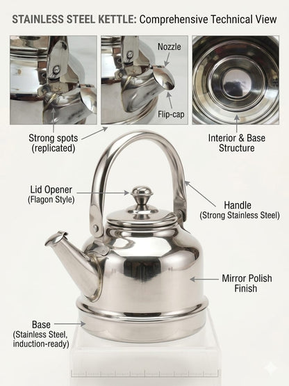 Stainless Steel Stove Kettle – Classic Flagon Design Mirror Polish | ChefTools